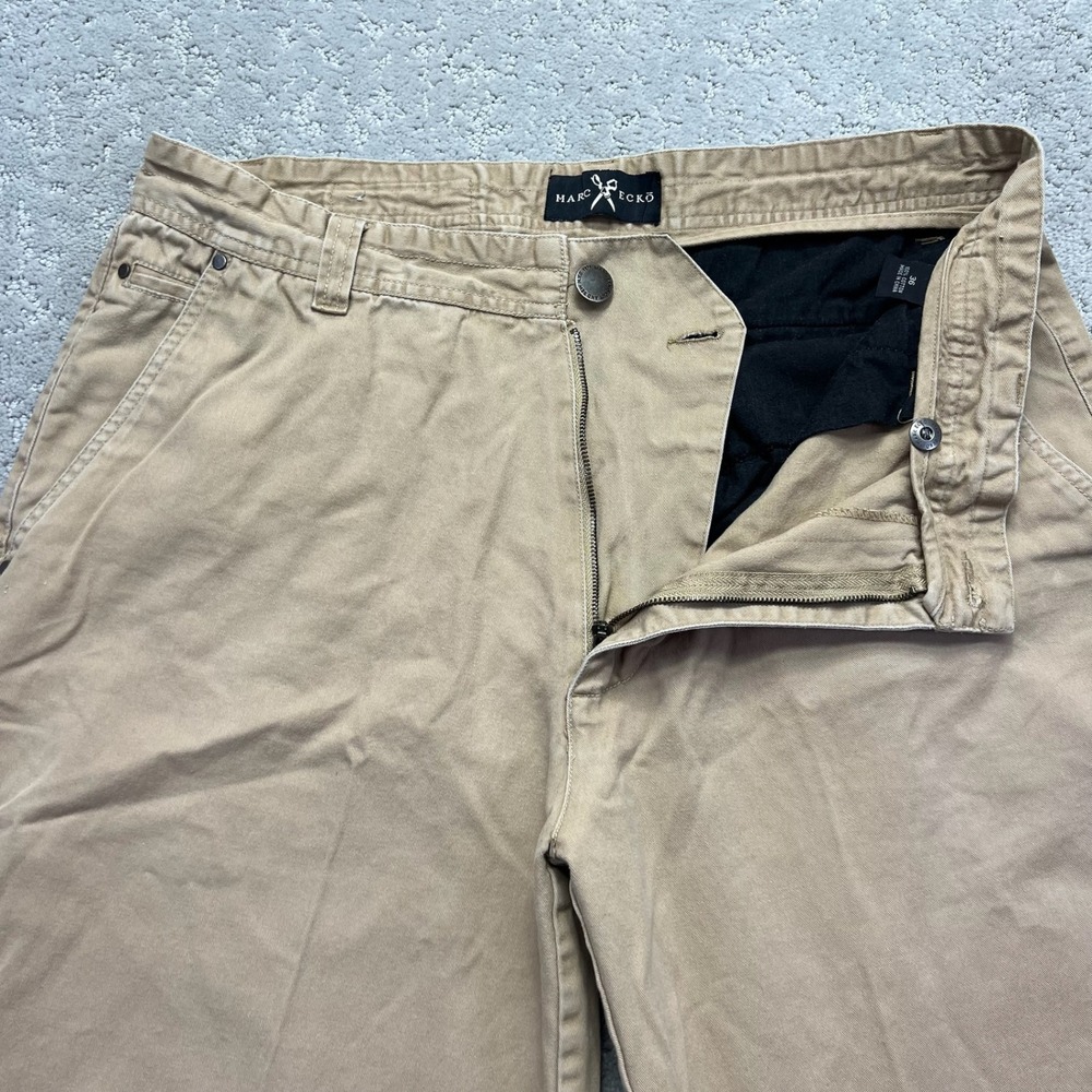 Marc Ecko Chino Pants Mens 36 Khaki Baggy Straight Leg Cut & Sew Cotton Utility